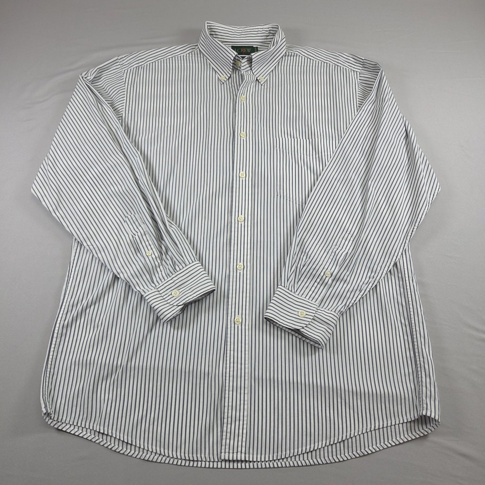 Vintage J Crew Oarsman Dress Shirt Mens 15.5-33 White Gray Striped Button Down